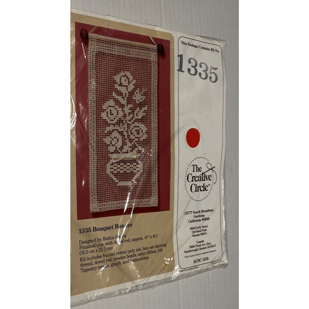 Vtg 1986 The Creative Circle Lace Net Darning Kit 1335 Bouquet Banner Only NIP